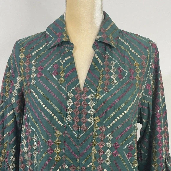 NWT Soft Surroundings Terrare Tunic Shirt Size S Green Embroidered - Picture 3 of 12